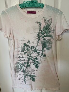 Joomi Joel’s Floral Graphic Rhinestone Tee in Light Pink and Green